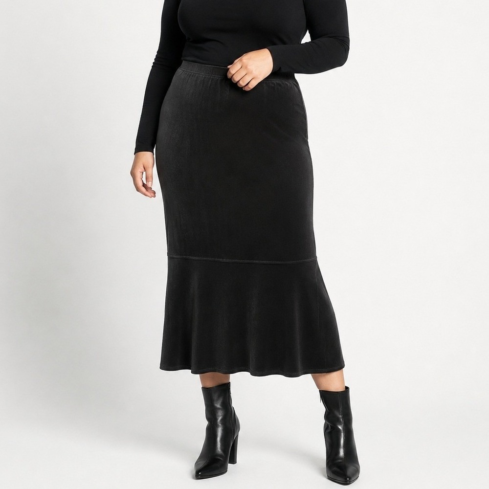 Black Slinky Midi Skirt XL 16 Pull On Stretch 90s Minimalist Dark Romantic